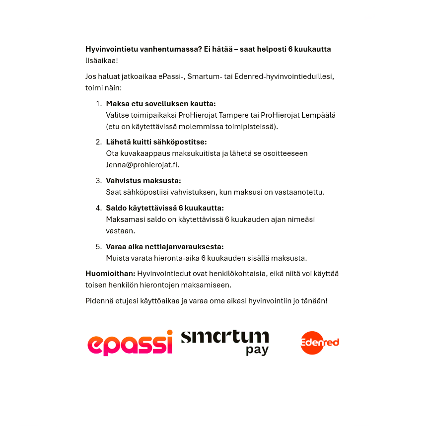 Ohjeet hyvinvointietujen, kuten Epassin, käyttöön ProHierojilla.